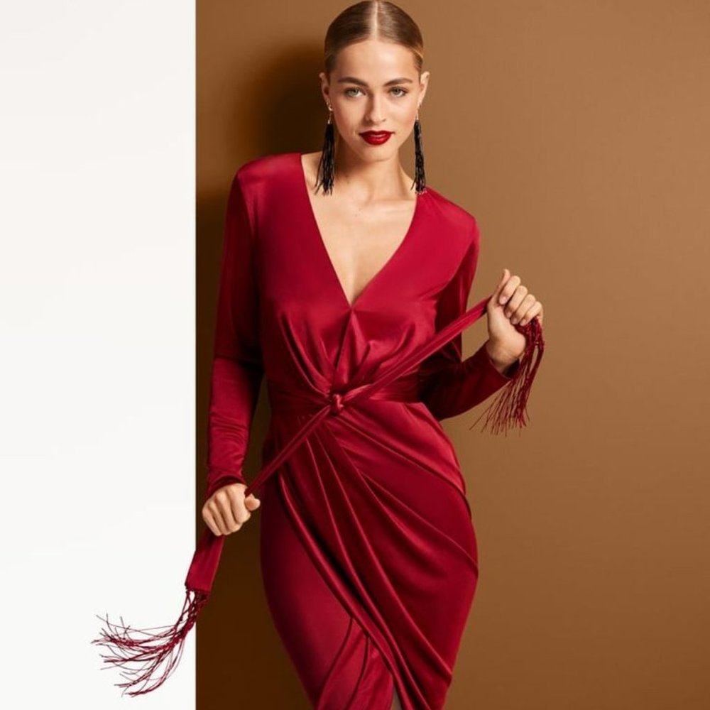 Altuzarra for Target Women's Long Sleeve Deep V-Neck Wrap Dress in Red